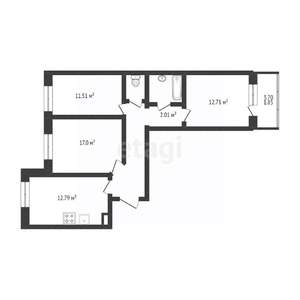 3-к квартира, сданный дом, 73м2, 12/16 этаж