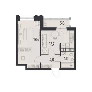 1-к квартира, вторичка, 42м2, 11/12 этаж