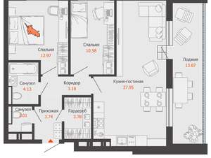 2-к квартира, вторичка, 75м2, 10/16 этаж