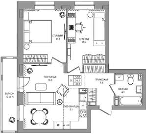 3-к квартира, вторичка, 57м2, 6/9 этаж