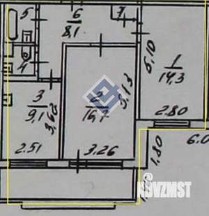 2-к квартира, вторичка, 53м2, 1/9 этаж