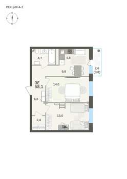 3-к квартира, вторичка, 58м2, 3/6 этаж