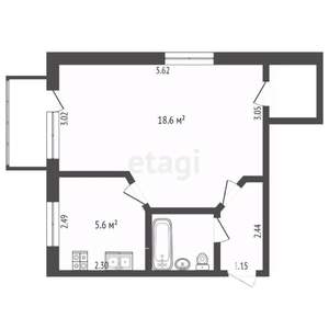 1-к квартира, вторичка, 32м2, 2/2 этаж