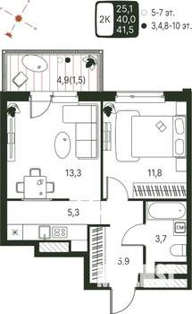 Студия квартира, строящийся дом, 42м2, 9/20 этаж