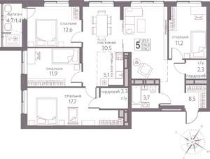 Студия квартира, строящийся дом, 108м2, 19/20 этаж