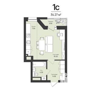 1-к квартира, строящийся дом, 34м2, 4/16 этаж
