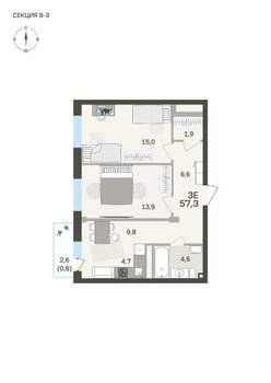 3-к квартира, вторичка, 57м2, 5/6 этаж