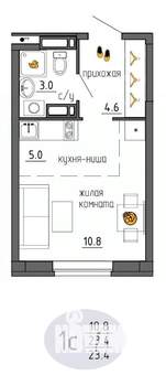 Студия квартира, строящийся дом, 23м2, 12/25 этаж