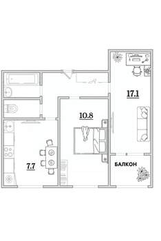 2-к квартира, вторичка, 44м2, 9/9 этаж