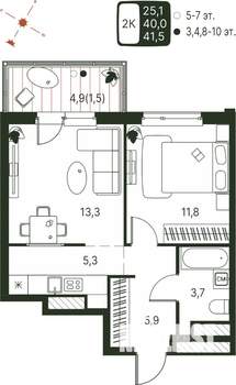 Студия квартира, строящийся дом, 42м2, 8/20 этаж