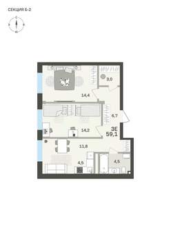 3-к квартира, вторичка, 59м2, 1/6 этаж