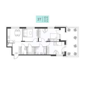 3-к квартира, вторичка, 78м2, 2/22 этаж