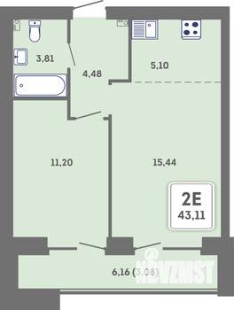 2-к квартира, вторичка, 43м2, 1/7 этаж