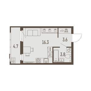 1-к квартира, вторичка, 26м2, 4/16 этаж