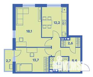 2-к квартира, вторичка, 60м2, 4/9 этаж