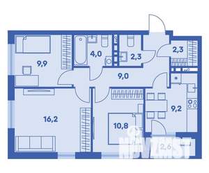 3-к квартира, строящийся дом, 65м2, 4/9 этаж