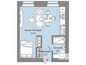 Студия квартира, вторичка, 30м2, 9/12 этаж