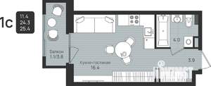 Студия квартира, вторичка, 25м2, 5/6 этаж