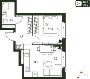Студия квартира, строящийся дом, 38м2, 8/20 этаж
