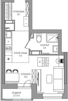 Студия квартира, вторичка, 28м2, 4/22 этаж