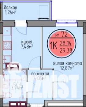 1-к квартира, вторичка, 29м2, 3/6 этаж
