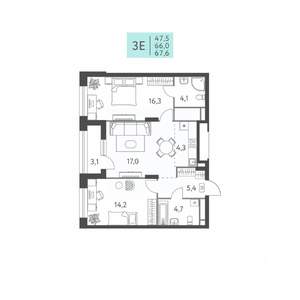 3-к квартира, вторичка, 68м2, 7/22 этаж
