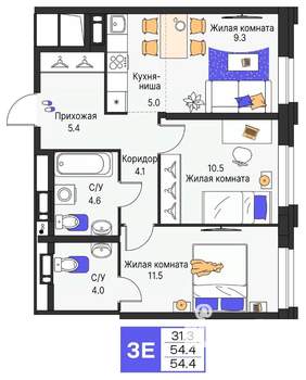 3-к квартира, вторичка, 54м2, 7/25 этаж