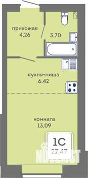 Студия квартира, вторичка, 27м2, 1/7 этаж
