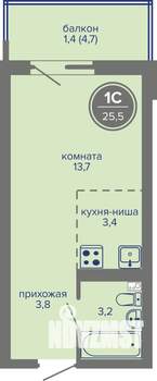 Студия квартира, вторичка, 26м2, 3/26 этаж