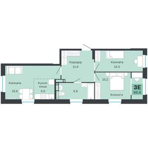 3-к квартира, вторичка, 67м2, 10/18 этаж