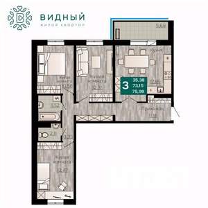 3-к квартира, вторичка, 76м2, 6/8 этаж