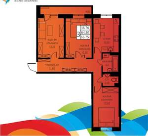 3-к квартира, вторичка, 64м2, 5/8 этаж