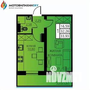 1-к квартира, вторичка, 34м2, 10/12 этаж