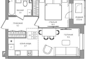 2-к квартира, вторичка, 39м2, 10/22 этаж