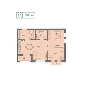 3-к квартира, вторичка, 59м2, 6/25 этаж