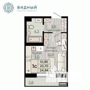 1-к квартира, вторичка, 25м2, 4/8 этаж