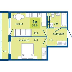 1-к квартира, строящийся дом, 40м2, 7/10 этаж