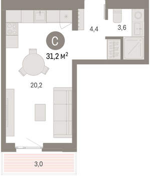 Студия квартира, вторичка, 31м2, 4/11 этаж