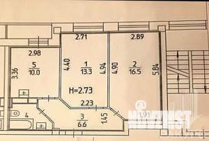 2-к квартира, вторичка, 50м2, 7/16 этаж