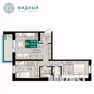3-к квартира, вторичка, 59м2, 3/8 этаж