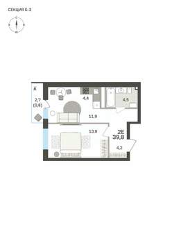 2-к квартира, вторичка, 40м2, 2/6 этаж