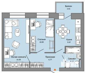 2-к квартира, вторичка, 49м2, 6/9 этаж
