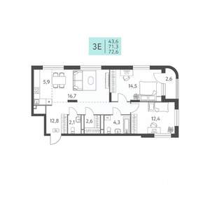 3-к квартира, вторичка, 73м2, 6/22 этаж