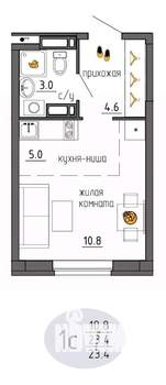 Студия квартира, строящийся дом, 23м2, 5/25 этаж
