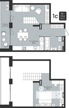 Студия квартира, вторичка, 57м2, 6/6 этаж