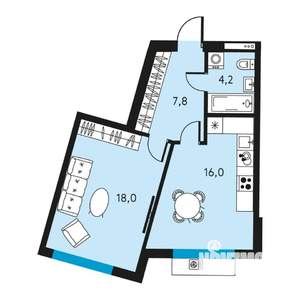 1-к квартира, вторичка, 46м2, 21/30 этаж