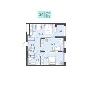 3-к квартира, вторичка, 65м2, 3/22 этаж