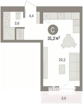 Студия квартира, вторичка, 31м2, 3/11 этаж