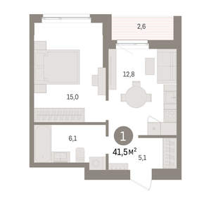 1-к квартира, вторичка, 42м2, 5/16 этаж