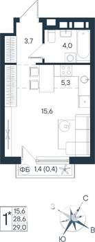 Студия квартира, строящийся дом, 29м2, 2/15 этаж